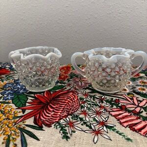 White Hobnail Glass Sugar and Creamer Set